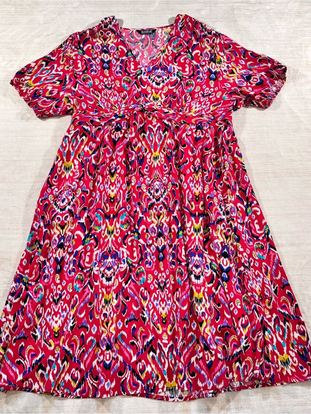 BloomChic Hot Pink Multicolor Ikat Maxi Dress - Picture 3 of 16